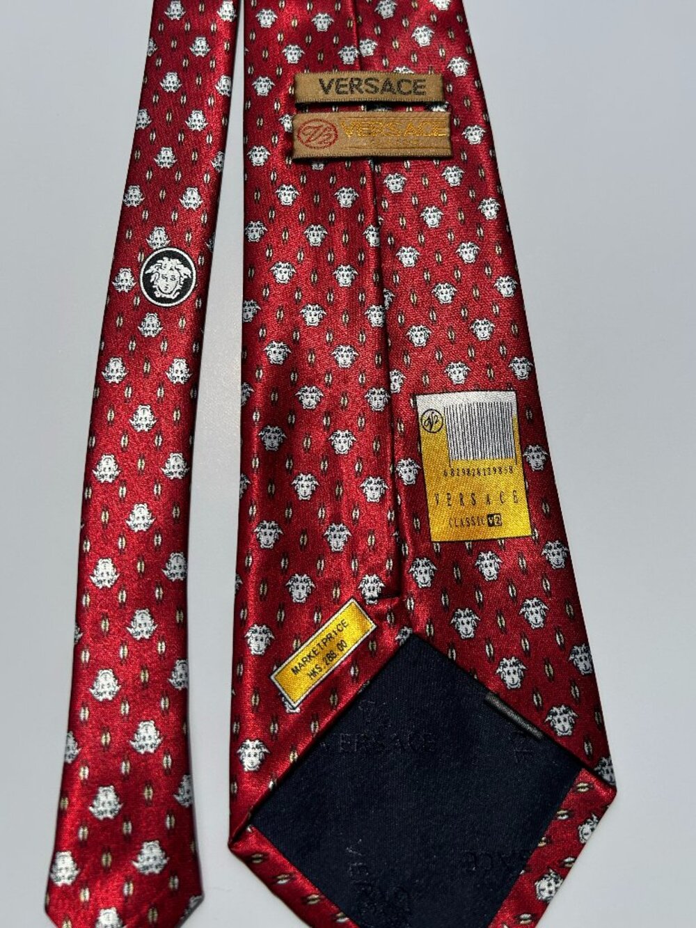 Versace Classic V2 Medusa Silk Tie Red Vintage Made in Italy